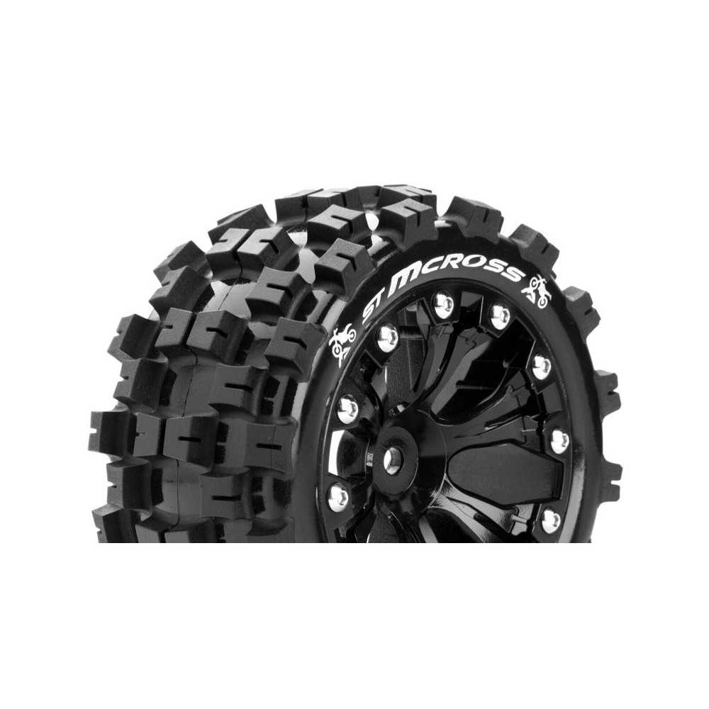 Louise RC ST-MCROSS 1-10 Stadium Truck Tire Set Mounted Sport Black 2.8 Wheels 0-Offset Hex 12mm LR-T3272SB