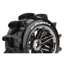 Louise RC ST-PADDLE- 1-8 Stadium Truck Tire Set Mounted Sport Black Chrome 3.8 Bead Style Wheels Hex 17mm LR-T3290BC