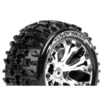 Louise RC ST-PIONEER 1-10 Stadium Truck Tire Set Mounted Soft Chrome 2.8 Wheels 0-Offset Hex 12mm LR-T3227SC