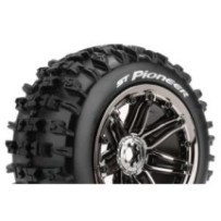 Louise RC ST-PIONEER 1-8 Stadium Truck Tire Set Mounted Sport Black Chrome 3.8 Bead Style Wheels LR-T3287BC