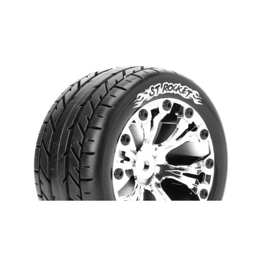 Neumáticos para Stadium Truck 1/10 Louise RC ST-ROCKET Premontados Sport con Llantas 2.8” Chrome 0-Offset Hex 12mm LR-T3208SC