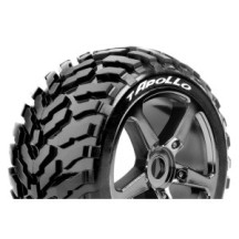 Neumáticos Louise RC T-APOLLO 1/8 Truggy Premontados Soft Llantas Black-Chrome 0-Offset Hex 17mm LR-T3252SBC