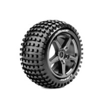 Neumáticos Louise RC T-ROCK 1/8 Truggy Premontados Soft Llantas Black-Chrome 0-Offset Hex 17mm LR-T3251SBC