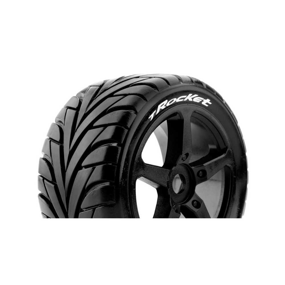 Neumáticos Louise RC T-ROCKET 1/8 Truggy Premontados Soft Llantas Black 0-Offset Hex 17mm LR-T3250SB