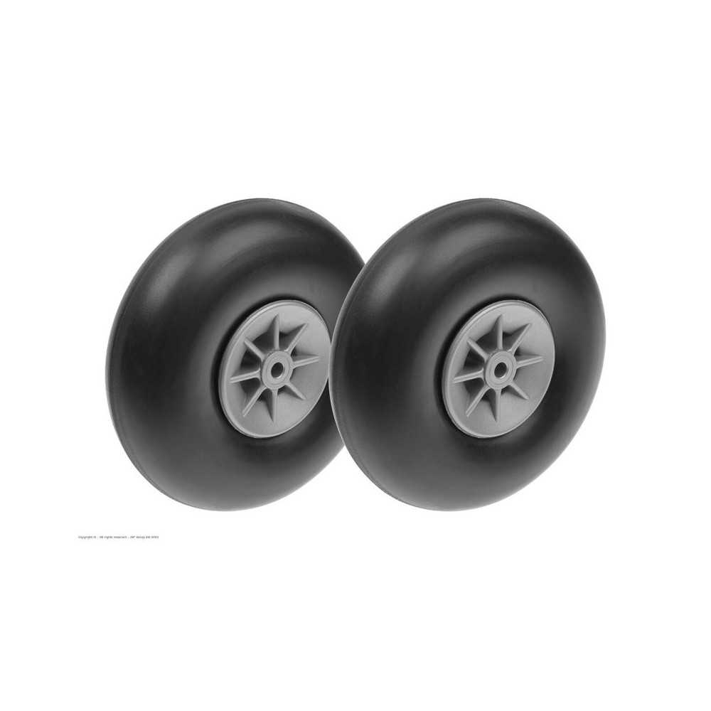 Revtec - Airplane Wheels - Rubber w/ Nylon Rim - 100mm - Shaft Dia. 4mm - 2 pcs GF-3165-009 Revtec - Airplane Wheels - Rubber w/ Nylon Rim - 100mm - Shaft Dia. 4mm - 2 pcs GF-3165-009