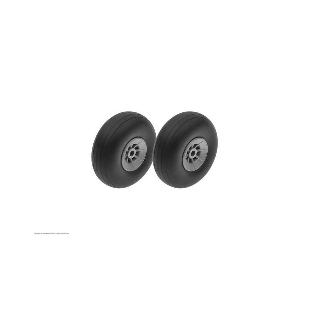 Revtec - Airplane Wheels - Rubber w/ Nylon Rim - 44mm - Shaft Dia. 3mm - 2 pcs GF-3165-002 Revtec - Airplane Wheels - Rubber w/ Nylon Rim - 44mm - Shaft Dia. 3mm - 2 pcs GF-3165-002
