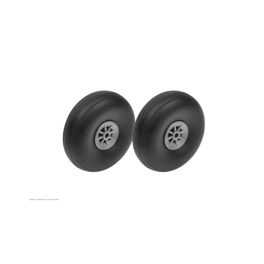 Revtec - Airplane Wheels - Rubber w/ Nylon Rim - 57mm - Shaft Dia. 3mm - 2 pcs GF-3165-004 Revtec - Airplane Wheels - Rubber w/ Nylon Rim - 57mm - Shaft Dia. 3mm - 2 pcs GF-3165-004