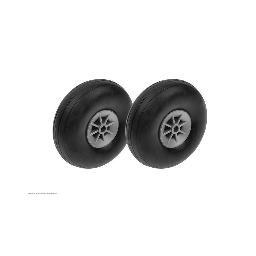 Revtec - Airplane Wheels - Rubber w/ Nylon Rim - 63mm - Shaft Dia. 4mm - 2 pcs GF-3165-005 Revtec - Airplane Wheels - Rubber w/ Nylon Rim - 63mm - Shaft Dia. 4mm - 2 pcs GF-3165-005