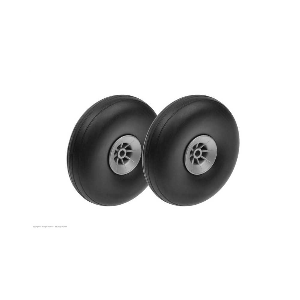 Revtec - Airplane Wheels - Rubber w/ Nylon Rim - 73mm - Shaft Dia. 4mm - 2 pcs GF-3165-007 Revtec - Airplane Wheels - Rubber w/ Nylon Rim - 73mm - Shaft Dia. 4mm - 2 pcs GF-3165-007