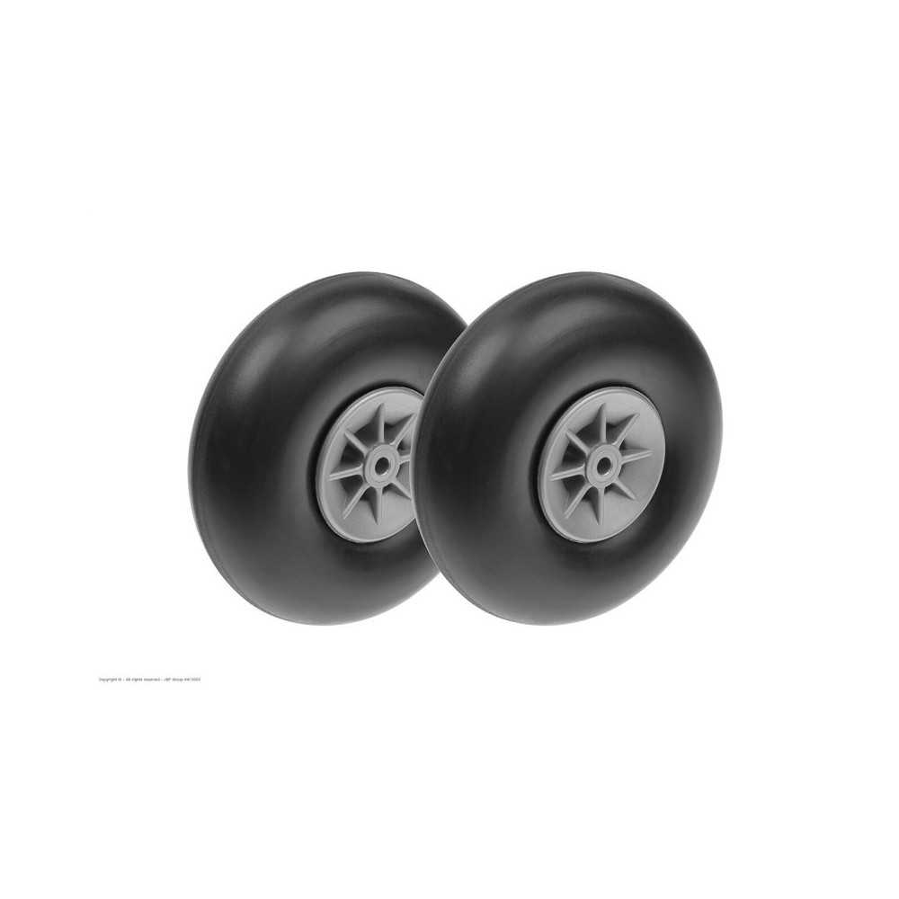 Revtec - Airplane Wheels - Rubber w/ Nylon Rim - 90mm - Shaft Dia. 4mm - 2 pcs GF-3165-008 Revtec - Airplane Wheels - Rubber w/ Nylon Rim - 90mm - Shaft Dia. 4mm - 2 pcs GF-3165-008