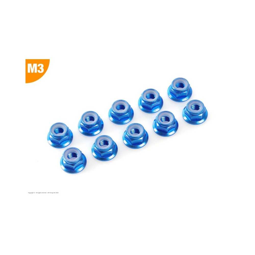Revtec - Aluminium Nylstop Nut - M3 - Flanged - Blue - 10 pcs GF-0401-034 Revtec - Aluminium Nylstop Nut - M3 - Flanged - Blue - 10 pcs GF-0401-034