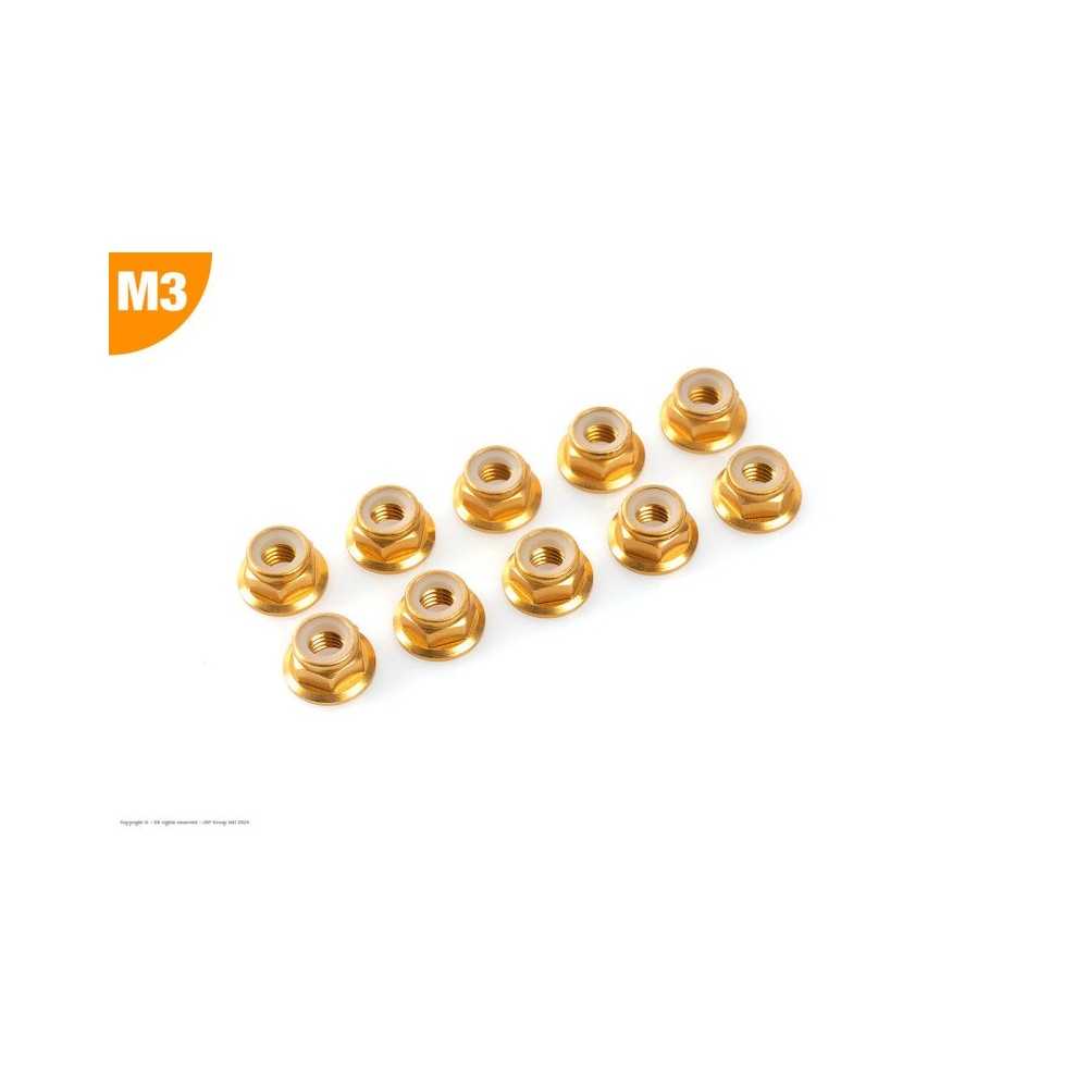 Revtec - Aluminium Nylstop Nut - M3 - Flanged - Gold - 10 pcs GF-0401-030 Revtec - Aluminium Nylstop Nut - M3 - Flanged - Gold - 10 pcs GF-0401-030