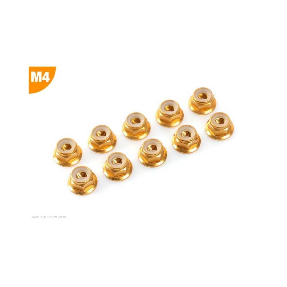 Revtec - Aluminium Nylstop Nut - M4 - Flanged - Gold - 10 pcs GF-0401-040 Revtec - Aluminium Nylstop Nut - M4 - Flanged - Gold - 10 pcs GF-0401-040
