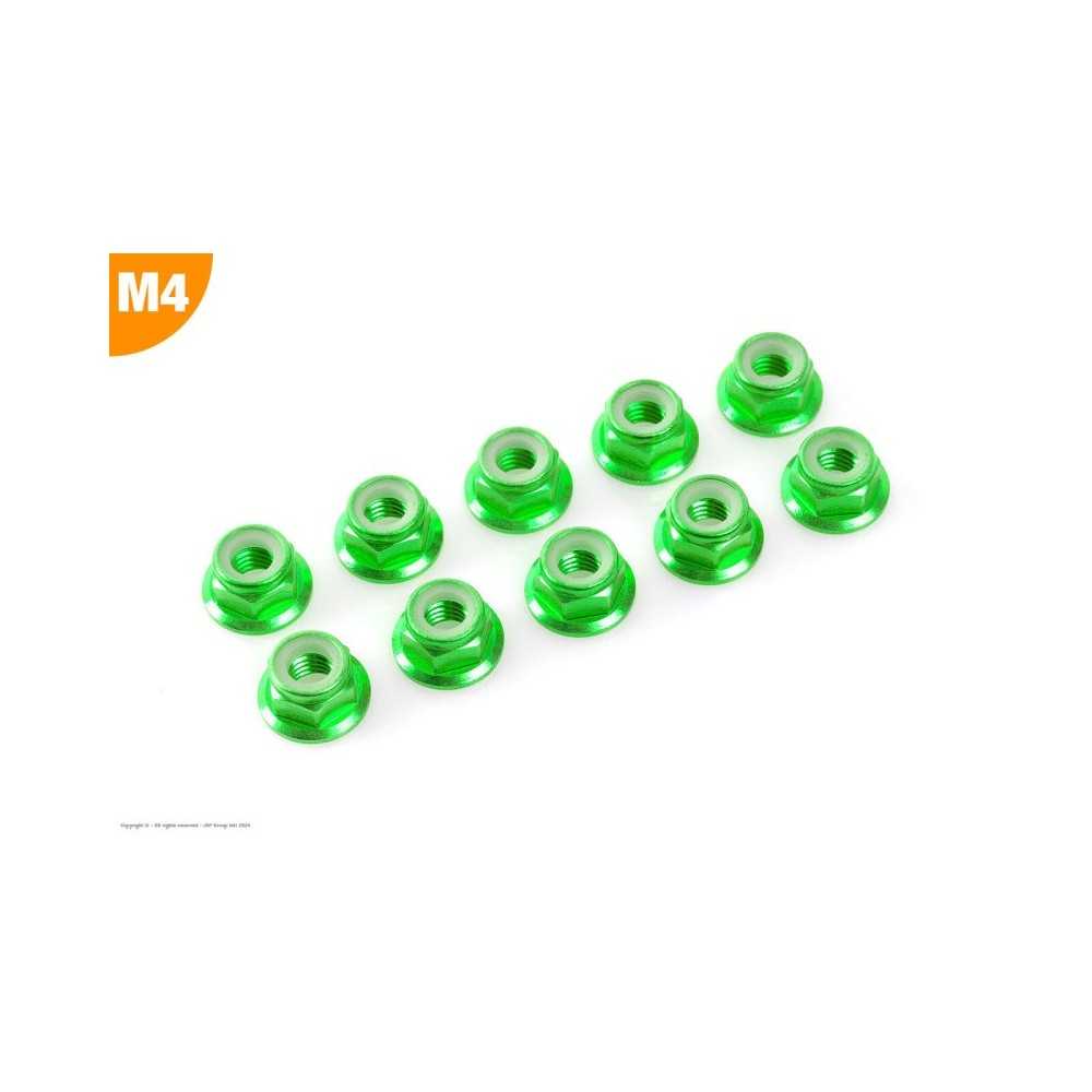 Revtec - Aluminium Nylstop Nut - M4 - Flanged - Green - 10 pcs GF-0401-041 Revtec - Aluminium Nylstop Nut - M4 - Flanged - Green - 10 pcs GF-0401-041