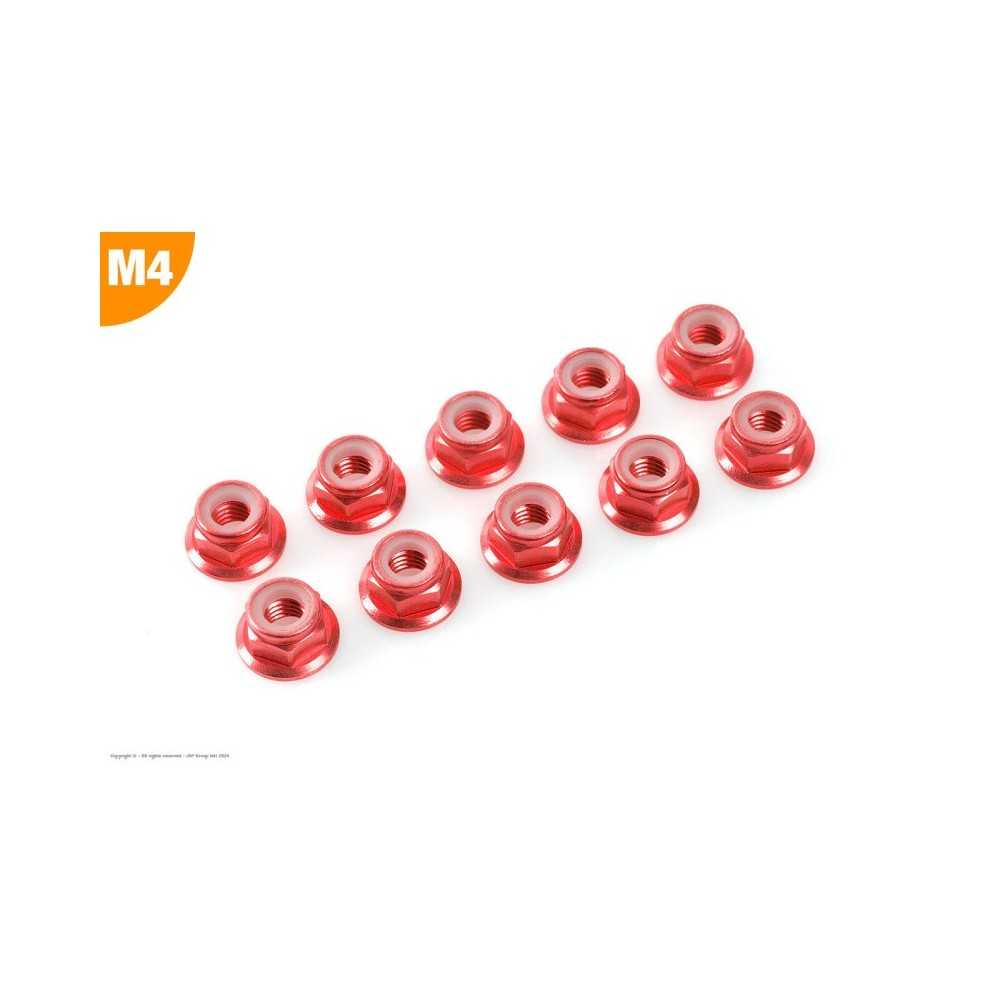 Revtec - Aluminium Nylstop Nut - M4 - Flanged - Red - 10 pcs GF-0401-045 Revtec - Aluminium Nylstop Nut - M4 - Flanged - Red - 10 pcs GF-0401-045