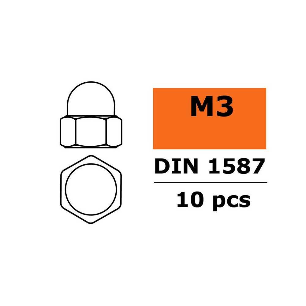 Revtec - Closed Round Head Nut M3 - Galvanized Steel - 10 pcs GF-0153-001 Revtec - Closed Round Head Nut M3 - Galvanized Steel - 10 pcs GF-0153-001