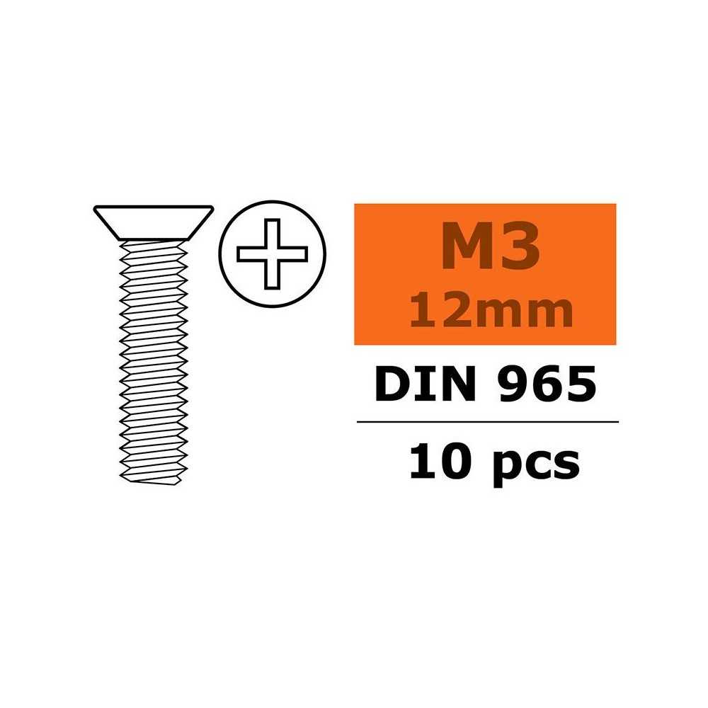 Revtec - Flat Head Screw - M3X12 - Galvanized Steel - 10 pcs GF-0171-004 Revtec - Flat Head Screw - M3X12 - Galvanized Steel - 10 pcs GF-0171-004