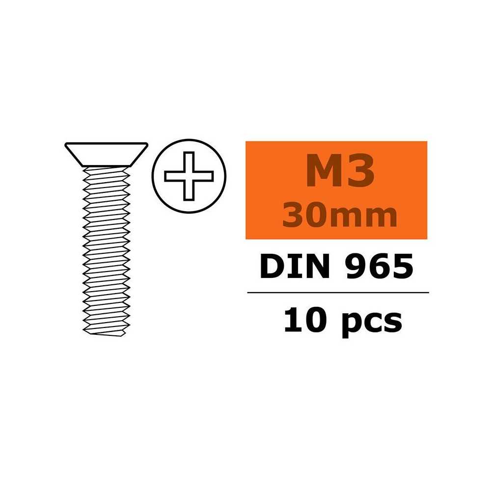 Revtec - Flat Head Screw - M3X30 - Galvanized Steel - 10 pcs GF-0171-008 Revtec - Flat Head Screw - M3X30 - Galvanized Steel - 10 pcs GF-0171-008