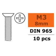 Revtec - Flat Head Screw - M3X8 - Galvanized Steel - 10 pcs GF-0171-002