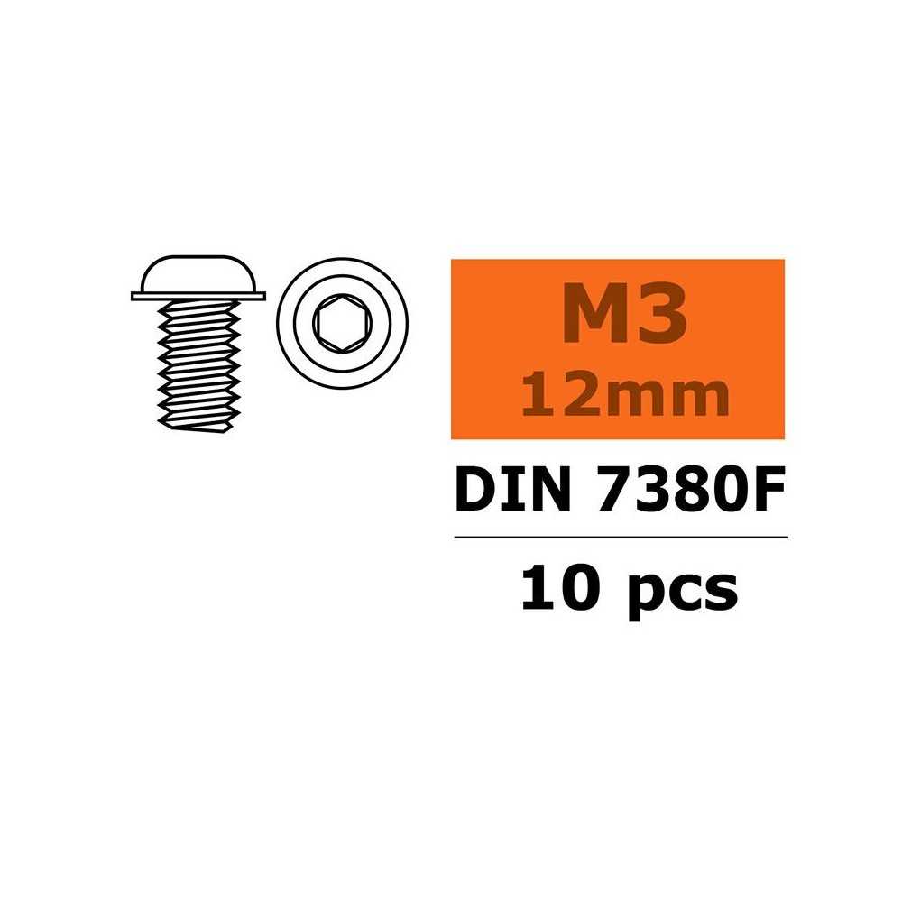 Revtec - Hex Button Head Screw - Flanged - M3X12 - Steel - 10 pcs GF-0104-004 Revtec - Hex Button Head Screw - Flanged - M3X12 - Steel - 10 pcs GF-0104-004