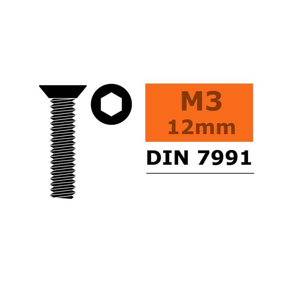 Revtec - Hex Flat Head Screw - M3X12 - Steel - 10 pcs GF-0101-004 Revtec - Hex Flat Head Screw - M3X12 - Steel - 10 pcs GF-0101-004