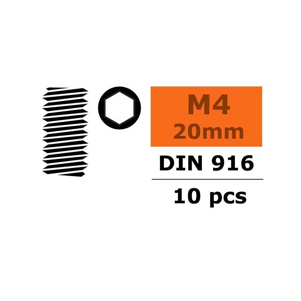 Revtec - Hex Set Screw - M4X20 - Steel - 10 pcs GF-0105-013 Revtec - Hex Set Screw - M4X20 - Steel - 10 pcs GF-0105-013