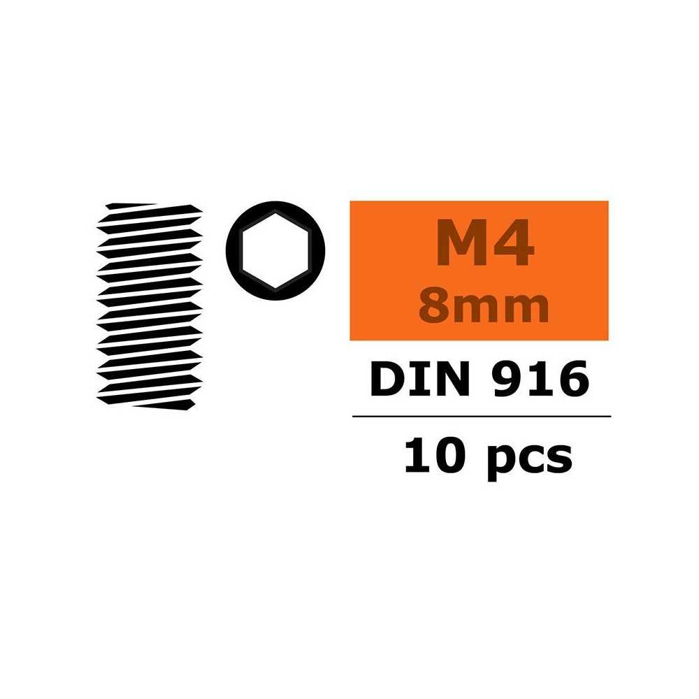 Revtec - Hex Set Screw - M4X8 - Steel - 10 pcs GF-0105-009 Revtec - Hex Set Screw - M4X8 - Steel - 10 pcs GF-0105-009