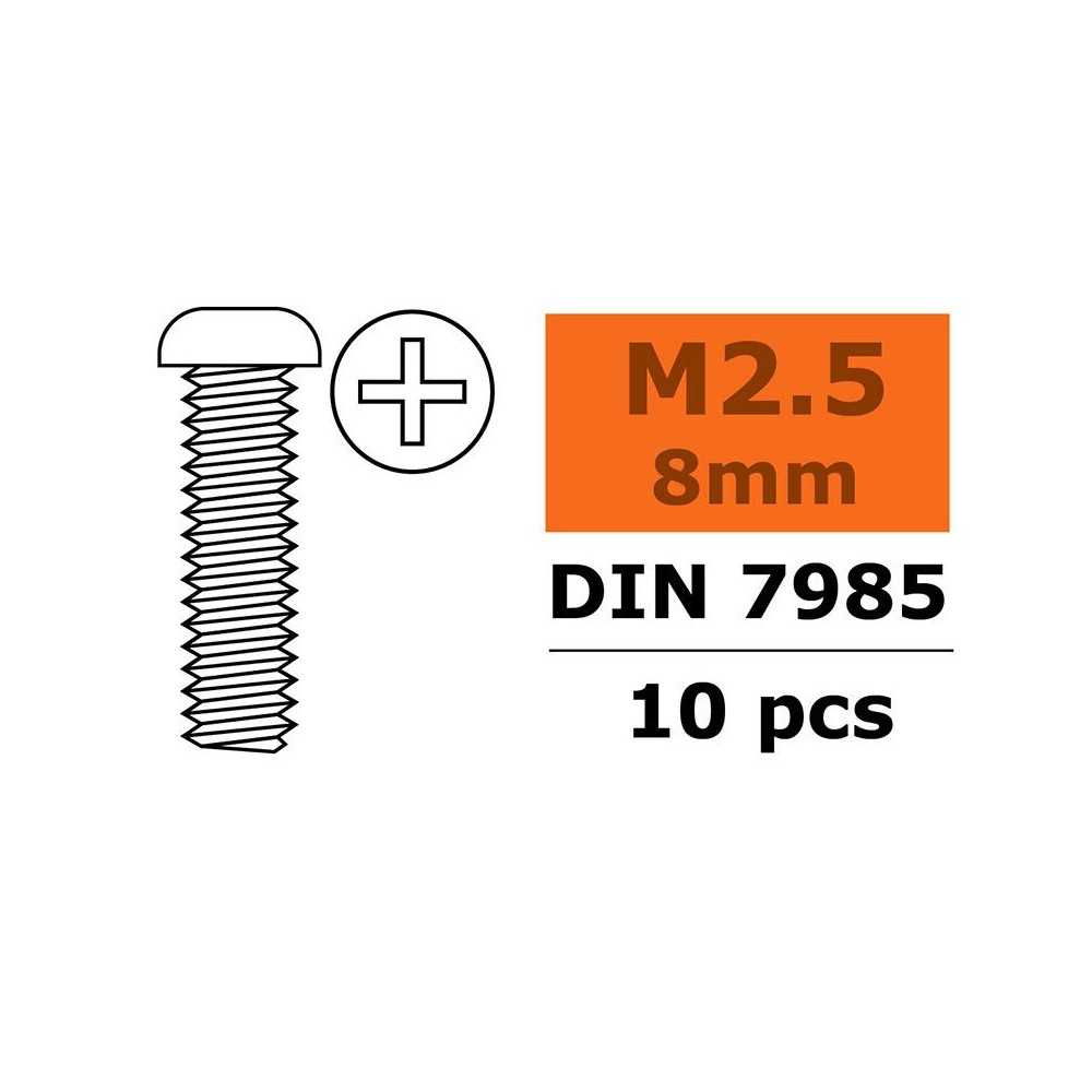 Revtec - Pan Head Screw - M2 5X8 - Galvanized Steel - 10 pcs GF-0170-005