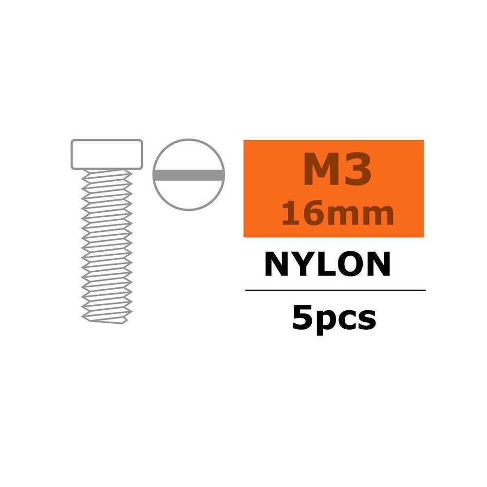 Revtec - Pan Head Screw - M3X16 - Nylon - 5 pcs GF-0310-003 Revtec - Pan Head Screw - M3X16 - Nylon - 5 pcs GF-0310-003
