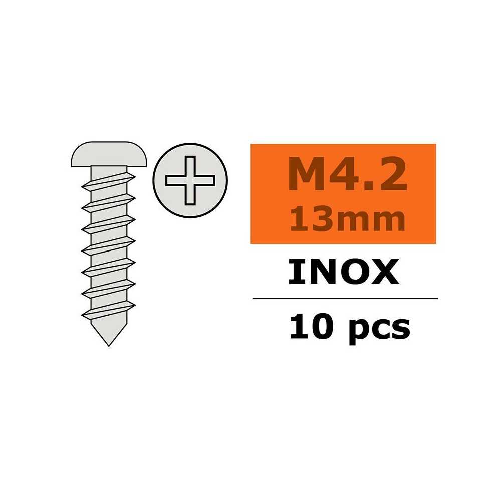 Revtec - Self-tapping Pan Head Screw - 4 2X13mm - Inox - 10 pcs GF-0275-012 Revtec - Self-tapping Pan Head Screw - 4 2X13mm - Inox - 10 pcs GF-0275-012