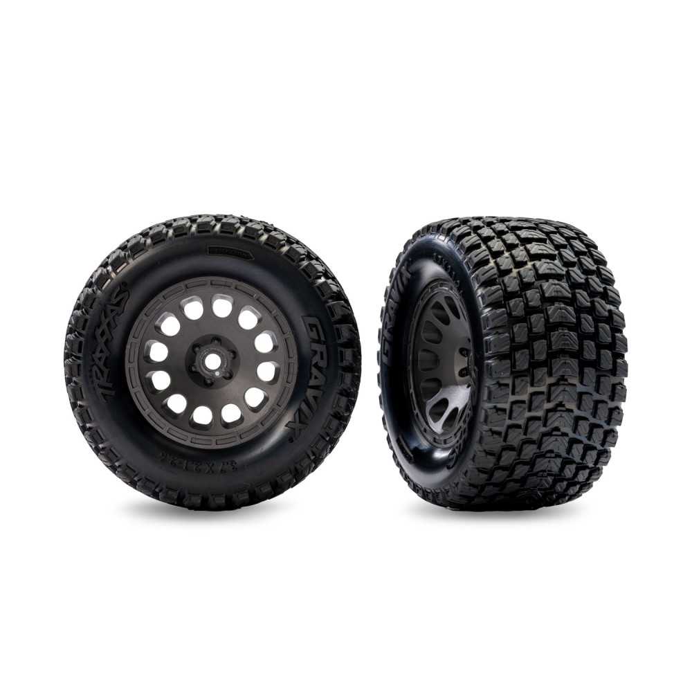 Ruedas Delanteras Traxxas Mini XRT Gris con Neumáticos Gravix TRX10772-GRAY