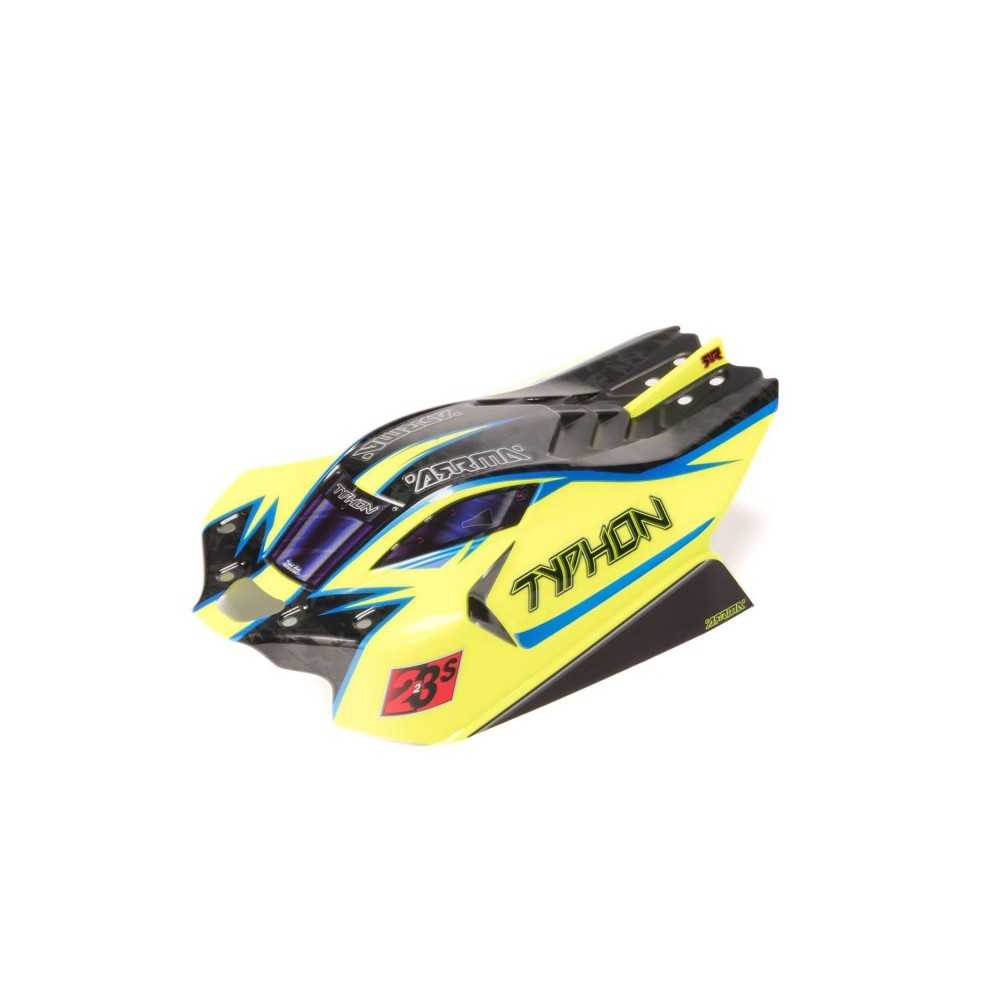 Arrma 1-8 Clipless Painted Decaled Body Yellow-Blue: TYPHON 4X4 ARA406172 Arrma 1-8 Clipless Painted Decaled Body Yellow-Blue: TYPHON 4X4 ARA406172