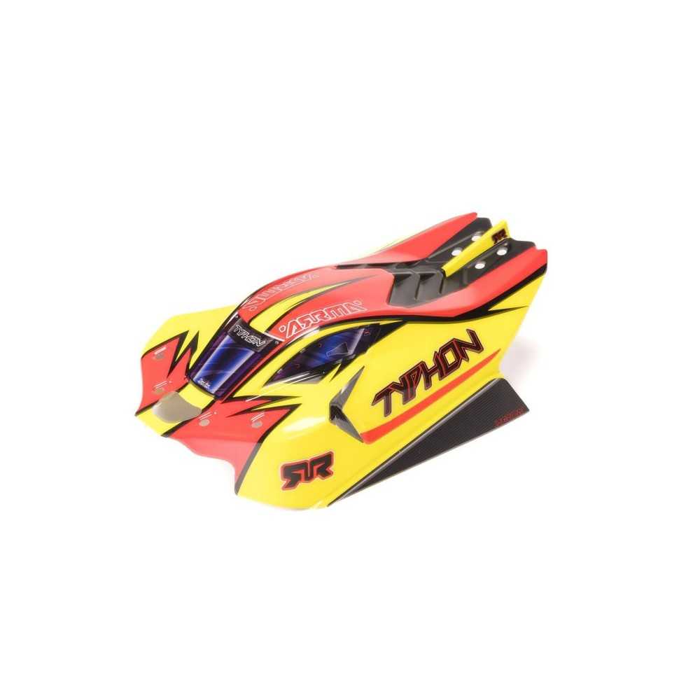 Carrocería pintada amarilla y roja Arrma TYPHON 4X4 ARA-2250