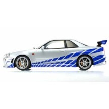 KYOSHO DIE CAST KYOSHO 1:12 resin nissan gt-r 2001 fast & furioussilver/blue stripes KSR12007A