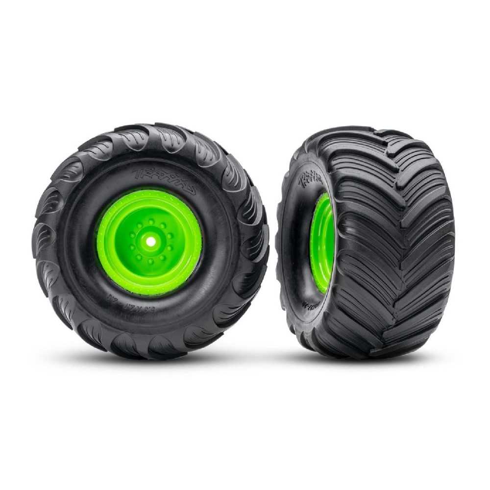 Traxxas Monster Truck Green Wheels & Terra Groove Tires (2) TRX3663-GRN Traxxas Monster Truck Green Wheels & Terra Groove Tires (2) TRX3663-GRN