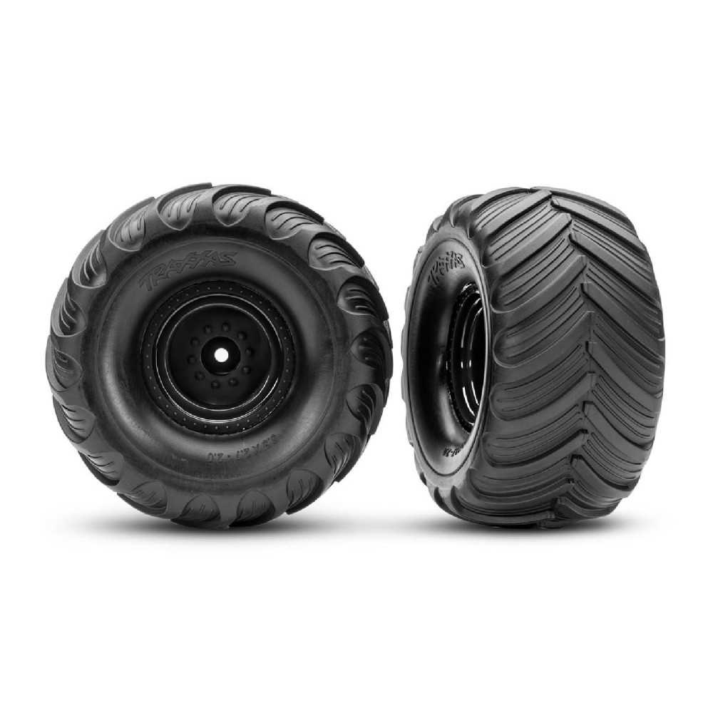 Traxxas Monster Truck Black Wheels & Terra Groove Tires (2) TRX3665-BLK