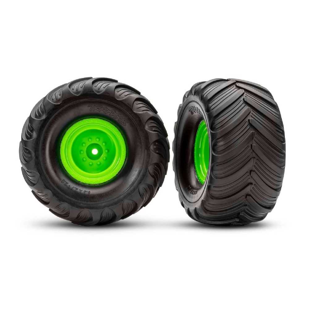Traxxas Monster Truck Green Wheels & Terra Groove Tires (2) TRX3665-GRN
