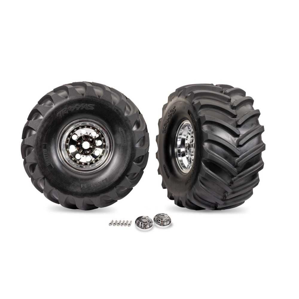Traxxas Chrome X-Monster Wheels w/ Terra Groove Tires (2) TRX7696 Traxxas Chrome X-Monster Wheels w/ Terra Groove Tires (2) TRX7696