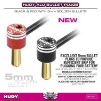 Hudy HUDY ALU BULLET PLUG BLACK & RED WITH 5MM GOLDEN BULLETS - SET H293211