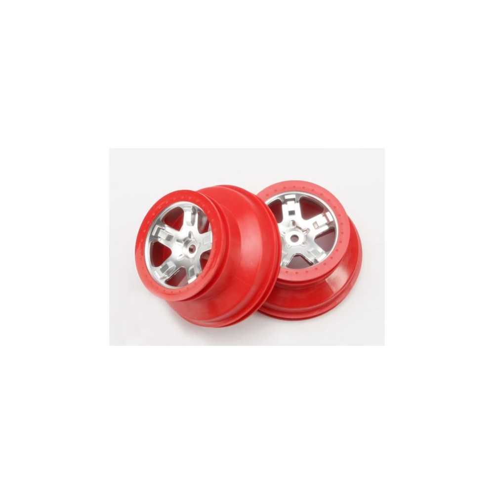 Llantas SCT cromo satinado rojo estilo anillo de retención perfil dual Traxxas TRX5872A Llantas SCT cromo satinado rojo estilo anillo de retención perfil dual Traxxas TRX5872A