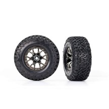 Ruedas Traxxas montadas y pegadas delanteras para Ford Raptor R con llantas cromadas negras TRX10186-BLKCR