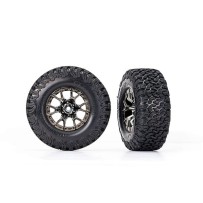 Ruedas Traxxas montadas y pegadas delanteras para Ford Raptor R con llantas cromadas negras TRX10186-BLKCR