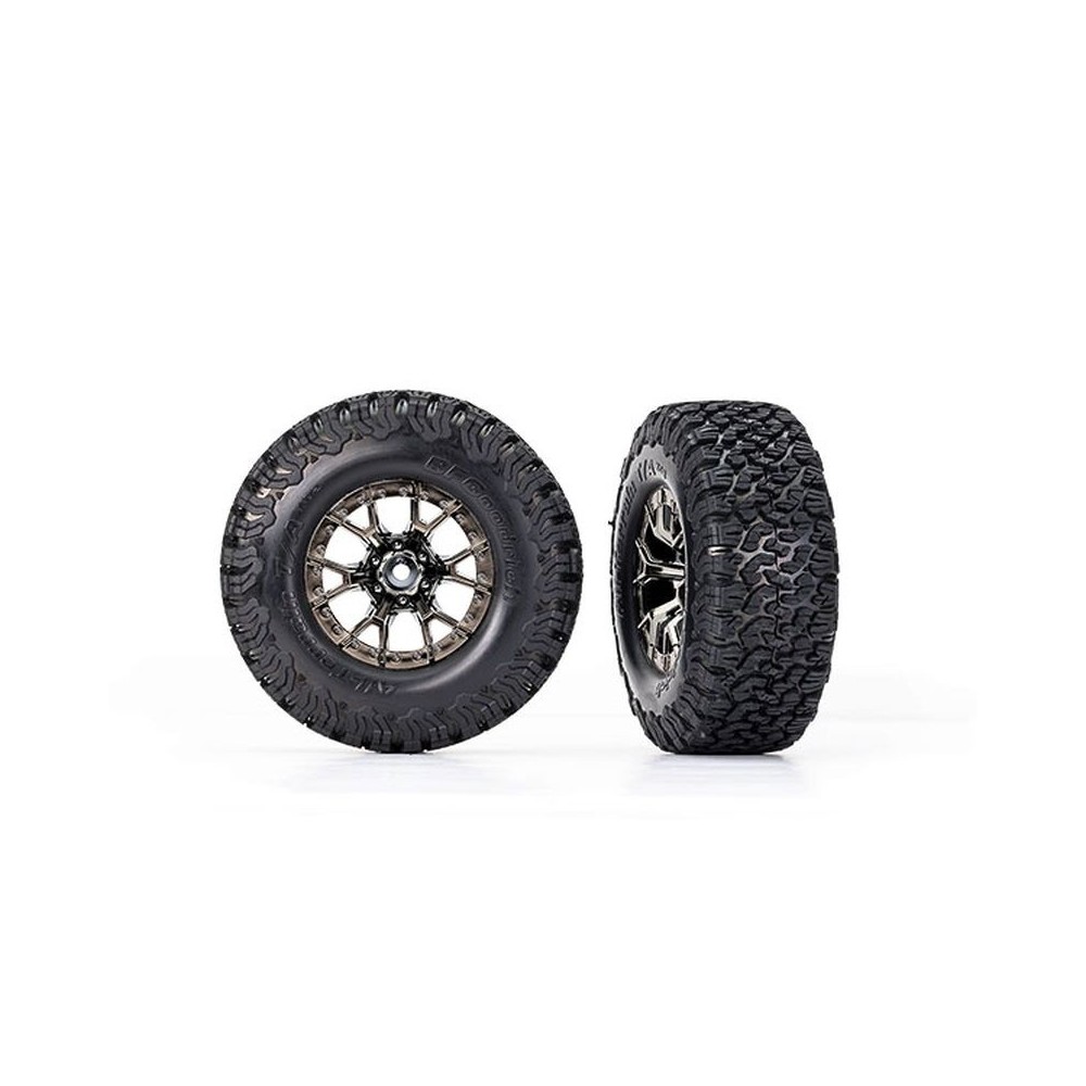 Ruedas Traxxas montadas y pegadas delanteras para Ford Raptor R con llantas cromadas negras TRX10186-BLKCR Ruedas Traxxas montadas y pegadas delanteras para Ford Raptor R con llantas cromadas negras TRX10186-BLKCR