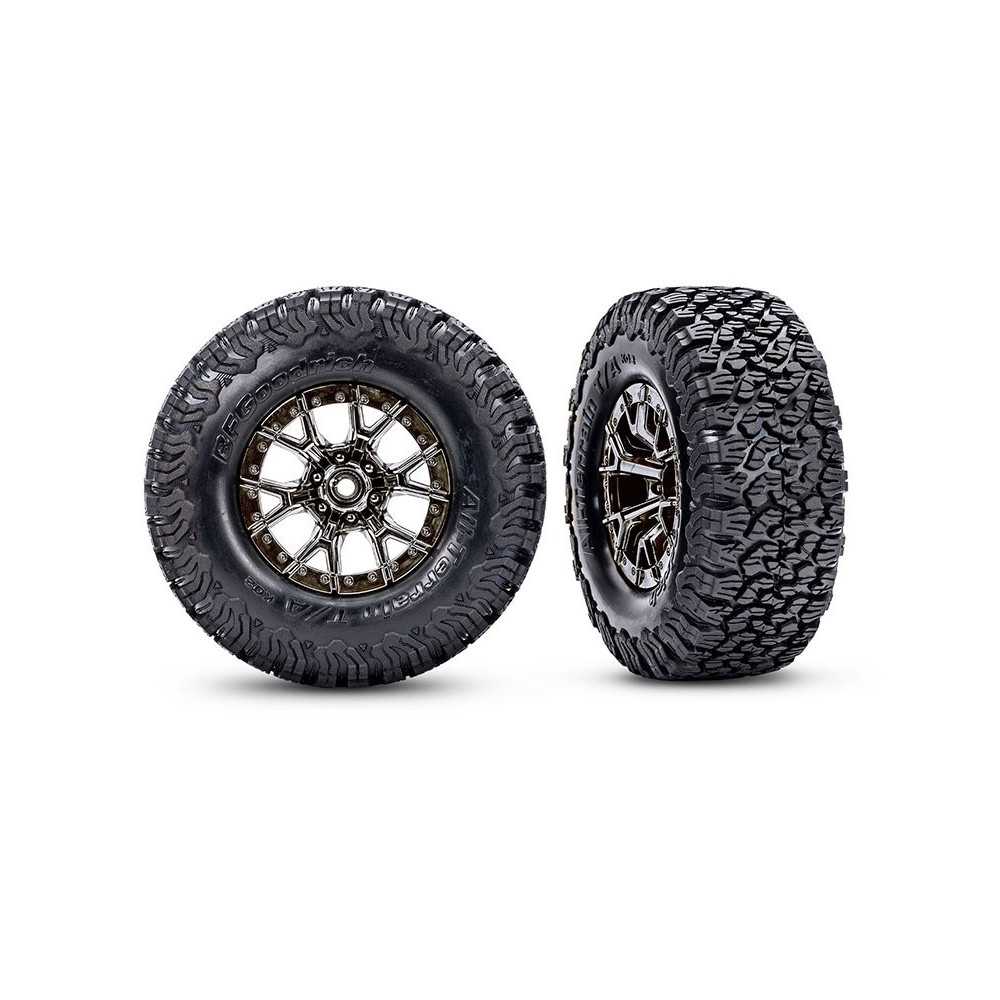 Ruedas Traxxas montadas y pegadas para Ford Raptor R con llantas cromadas negras TRX10187-BLKCR