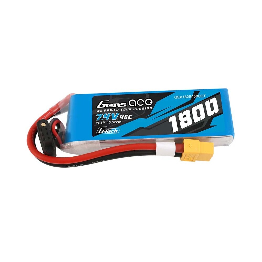 Bateria Lipo Gens Ace Soaring LiPo 2S 7.4V 1800mah 45C XT60 G-Tech GE1-1800-2X6GT Bateria Lipo Gens Ace Soaring LiPo 2S 7.4V 1800mah 45C XT60 G-Tech GE1-1800-2X6GT