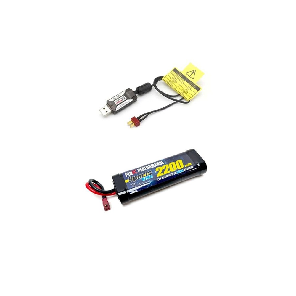 Combo cargador USB 1.0A y batería 7.2V 2200 mAh conectores Deans Kyosho K.72204-2200