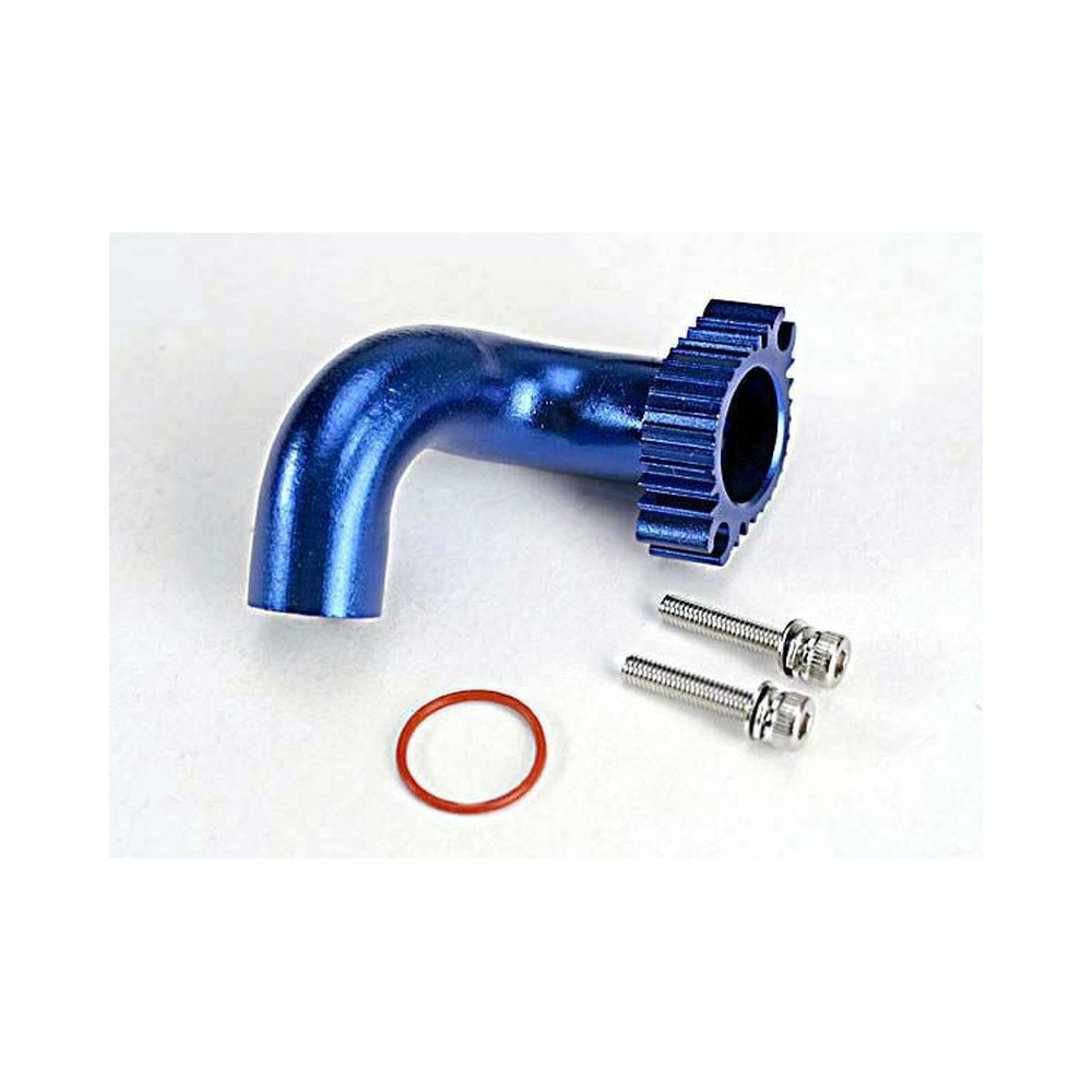 Colector de aluminio anodizado azul para motor con tubo de escape trasero Traxxas TRX5287 Colector de aluminio anodizado azul para motor con tubo de escape trasero Traxxas TRX5287