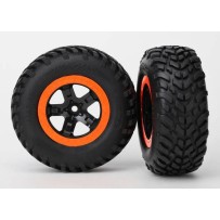 Ruedas SCT negras y naranjas montadas y pegadas, estilo beadlock, para la delantera de 2WD Traxxas TRX5864