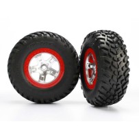 Ruedas montadas y pegadas SCT llantas cromo satinado rojo anillo de retención Traxxas TRX5873R