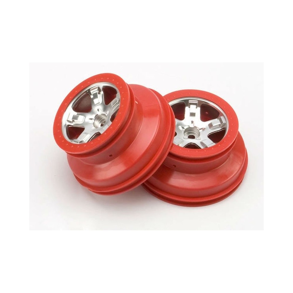 Llantas SCT cromo satinado rojo estilo anillo de retención perfil dual Traxxas TRX5874A Llantas SCT cromo satinado rojo estilo anillo de retención perfil dual Traxxas TRX5874A